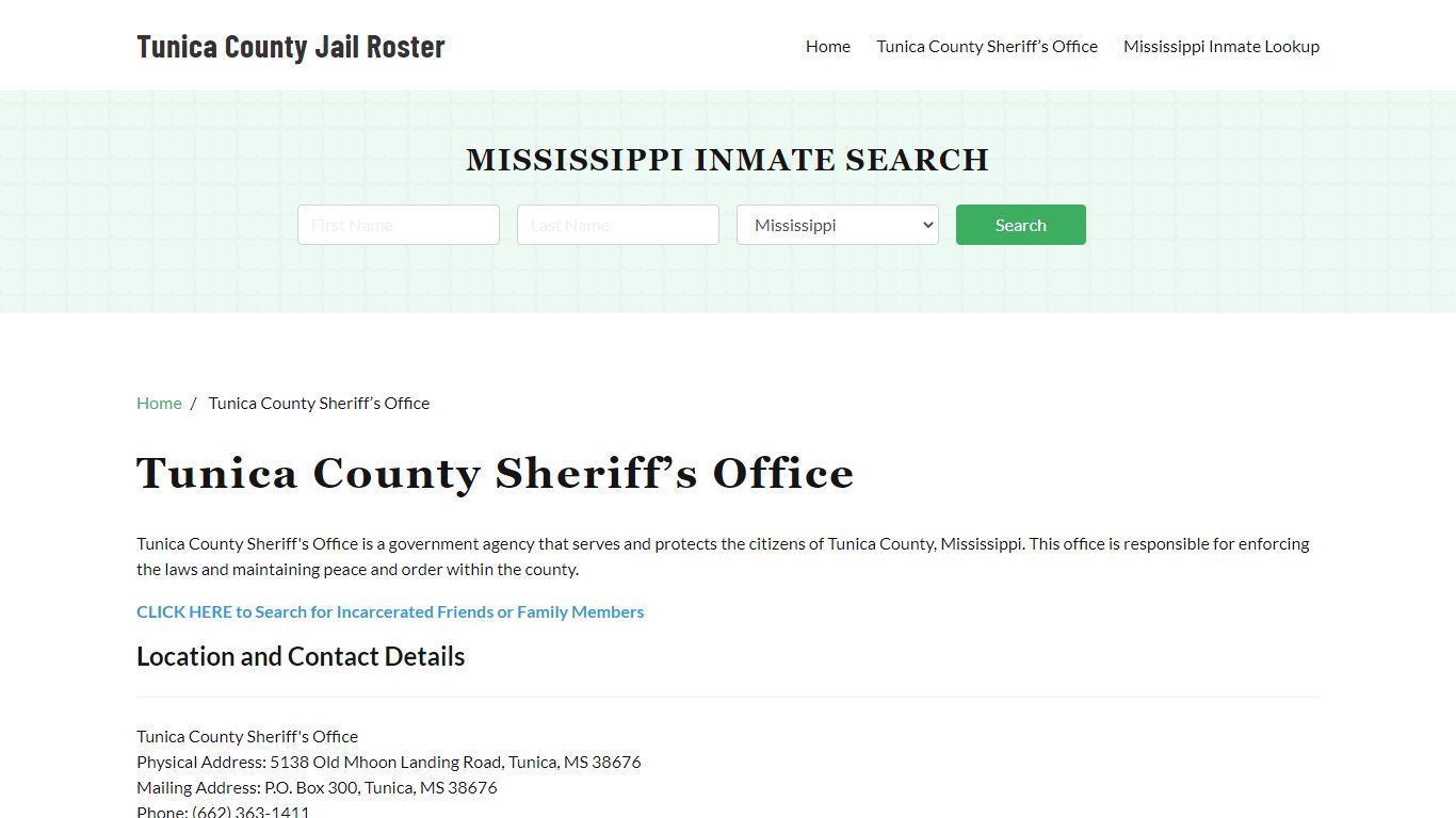 Tunica County Sheriff Office, MS, Arrest Warrants Search