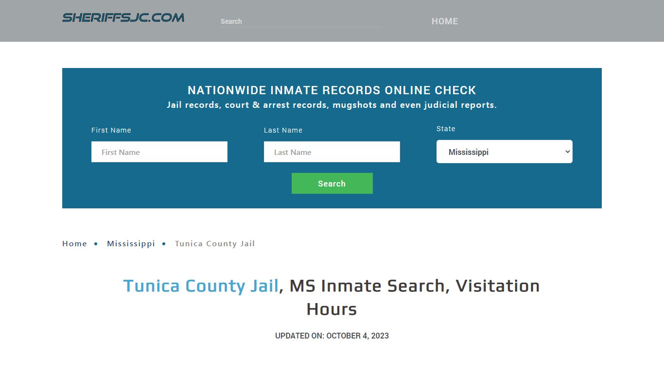 Tunica County Jail, MS Inmate Search, Visitation Hours